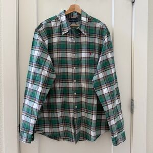 RALPH LAUREN Shirt Mens Green Plaid Custom Fit Button Long Sleeve Size XXL